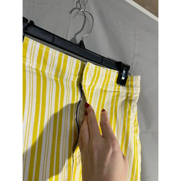 Loft Skirt Womens 2 Yellow Striped Mini Mid Rise Stretch Pockets White - Picture 5 of 8
